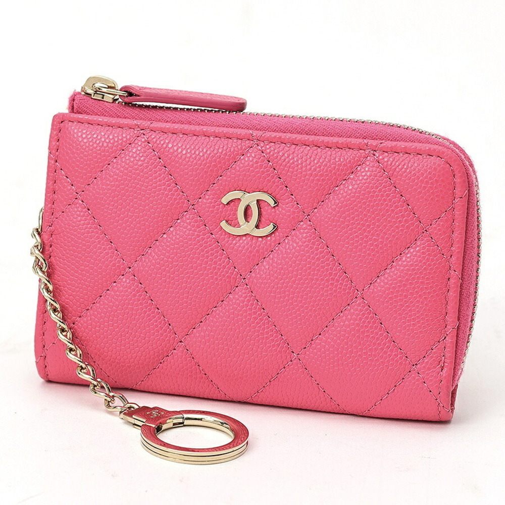 Chanel Matelassé L-shaped coin case AP0221, caviar leather, pink